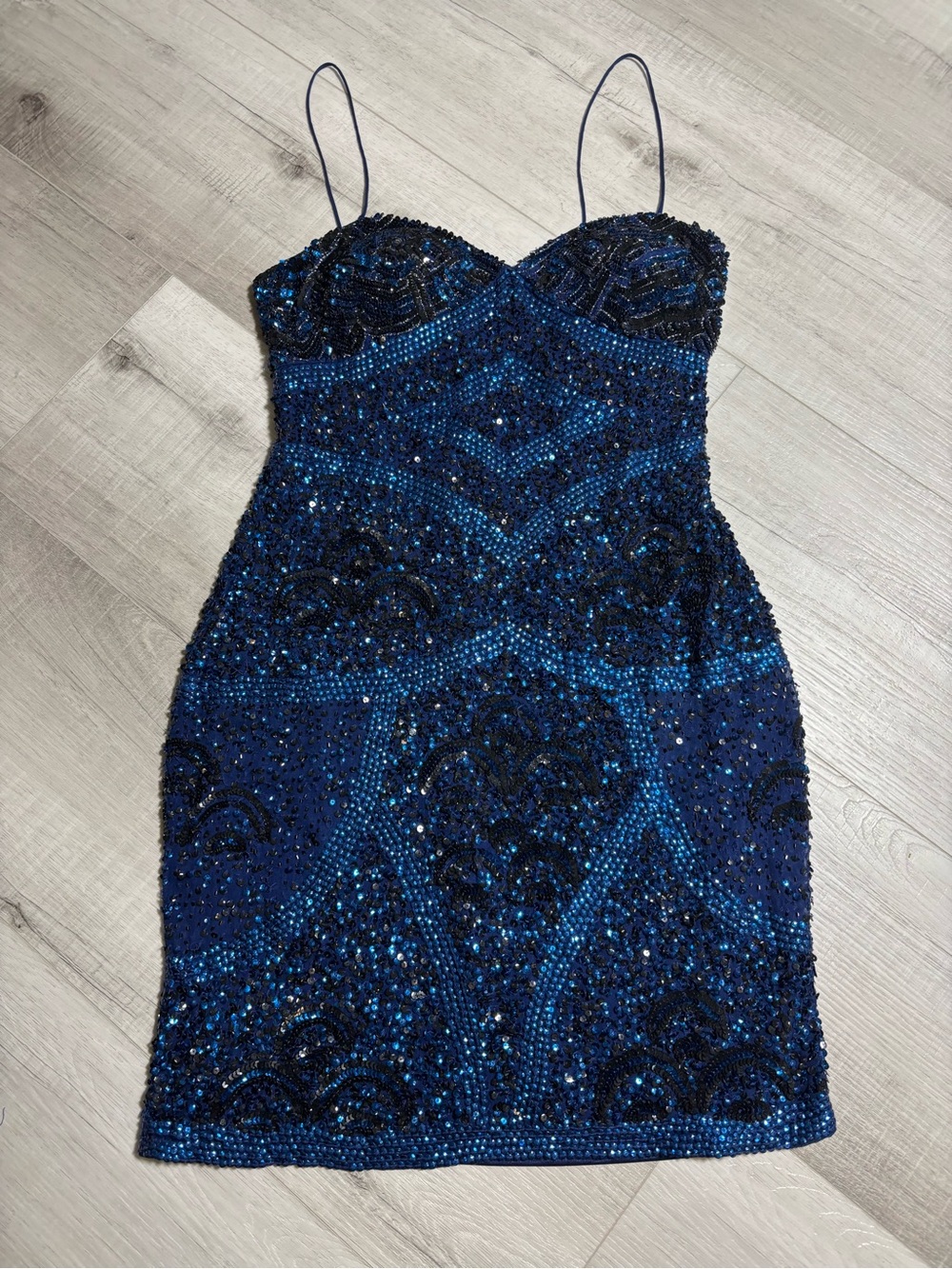 Aidan Mattox Sequin Mini Dress Navy Blue Beaded Cocktail Party Size 8